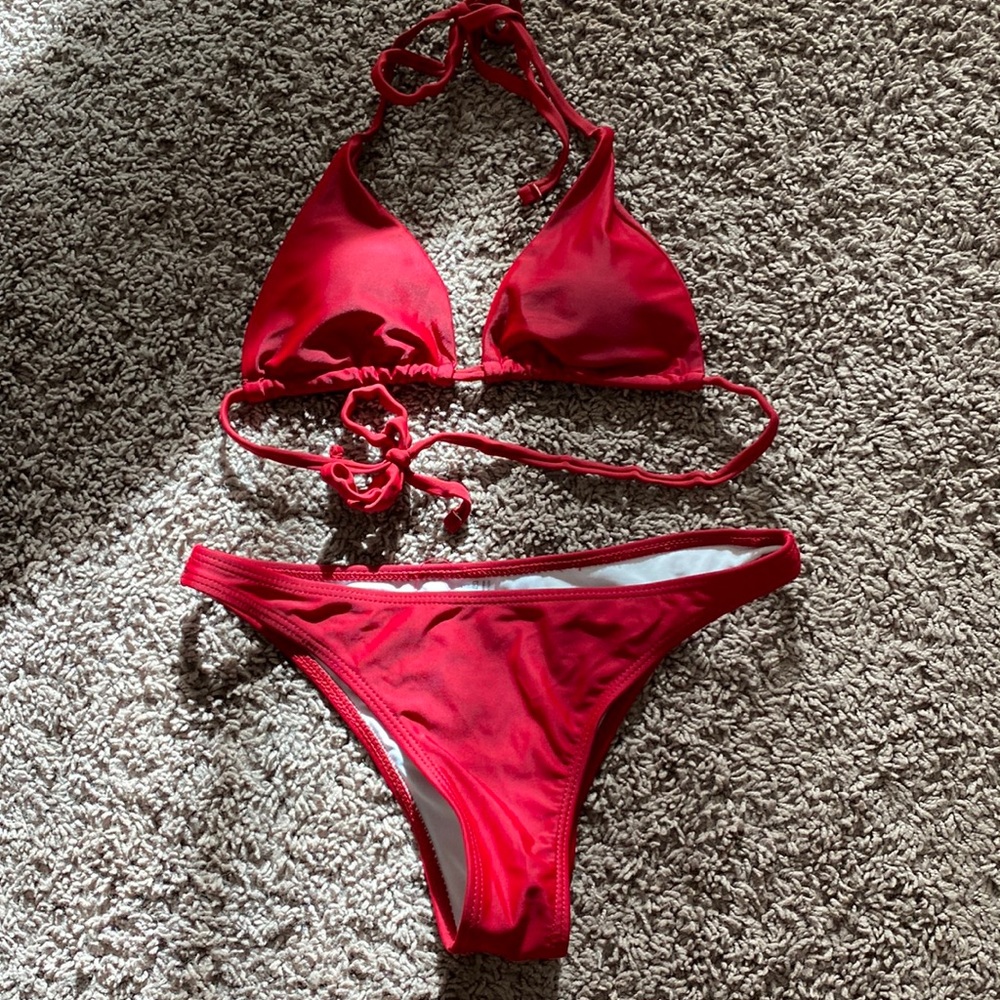 Red Bathing Suit and Bottom Cover